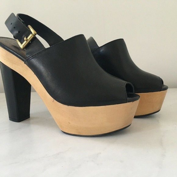 Coach Platform Black Leather Petrina Platform Block Heels - Size 6 - Picture 5 of 7